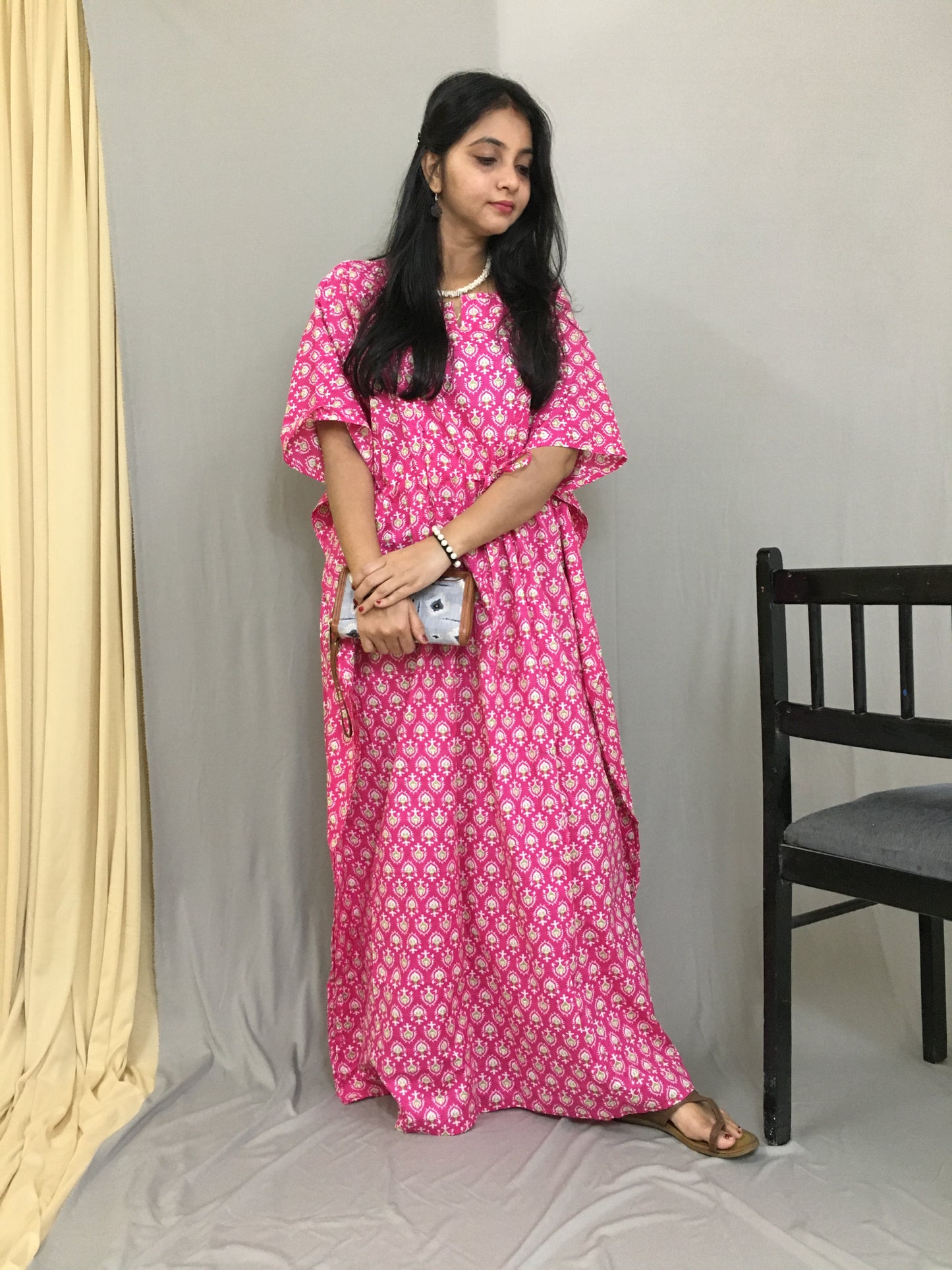 Maternity / Feeding Zips - Kaftan - Free Size - Pure Cotton - Dno - 39 - Pink