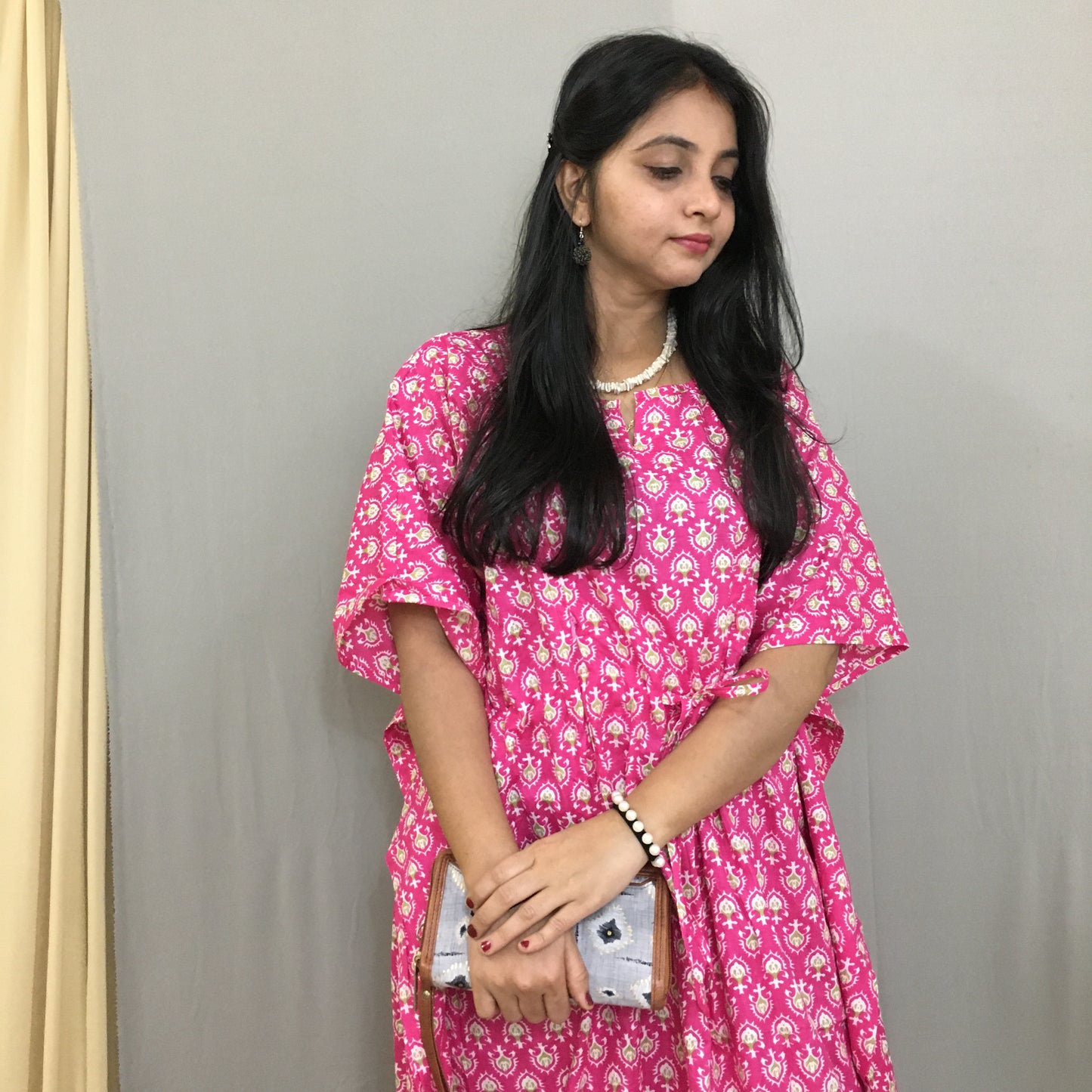 Maternity / Feeding Zips - Kaftan - Free Size - Pure Cotton - Dno - 39 - Pink