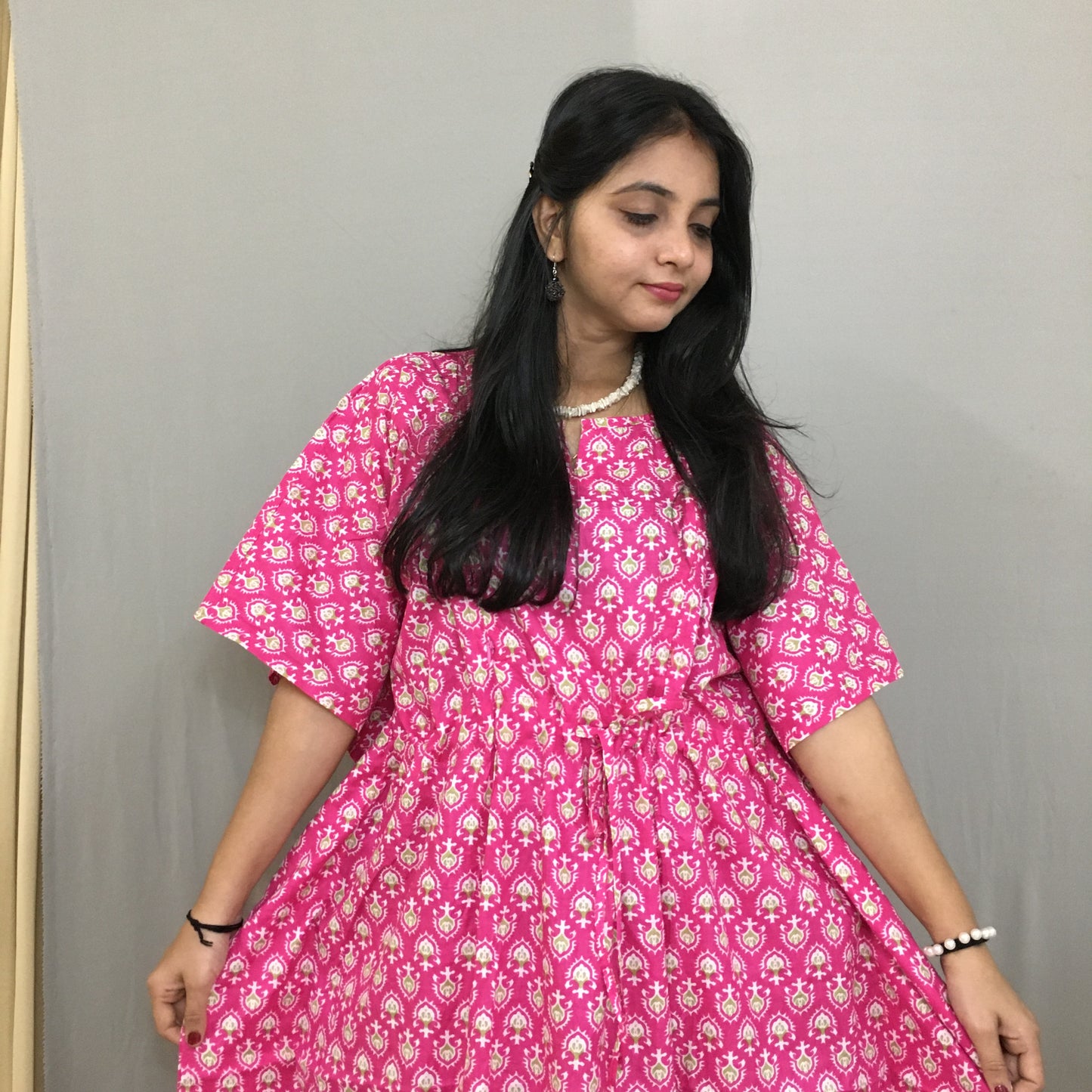 Maternity / Feeding Zips - Kaftan - Free Size - Pure Cotton - Dno - 39 - Pink