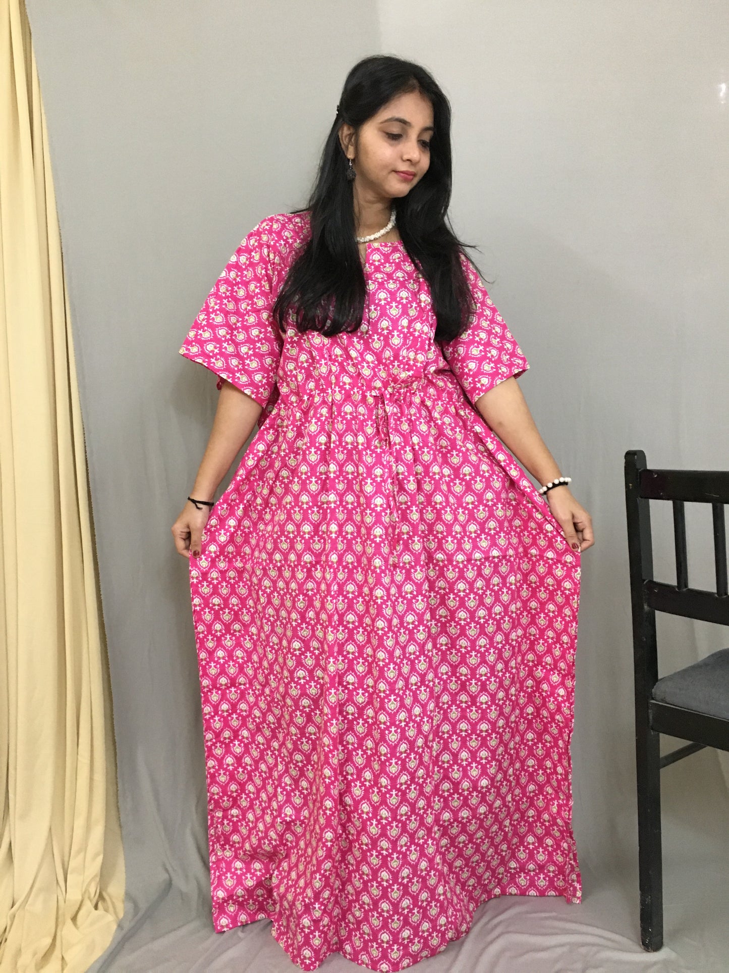 Maternity / Feeding Zips - Kaftan - Free Size - Pure Cotton - Dno - 39 - Pink