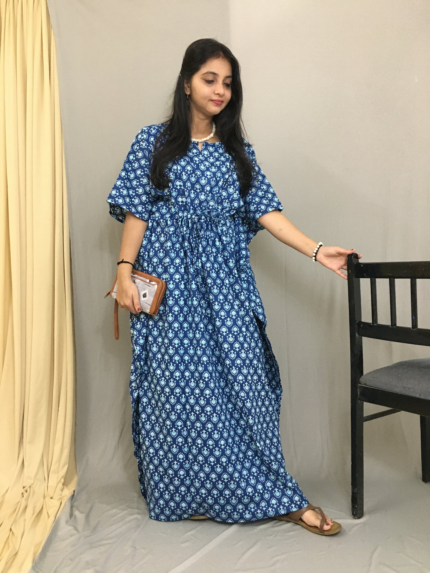 Maternity / Feeding Zips - Kaftan - Free Size - Pure Cotton - Dno - 39 - Blue