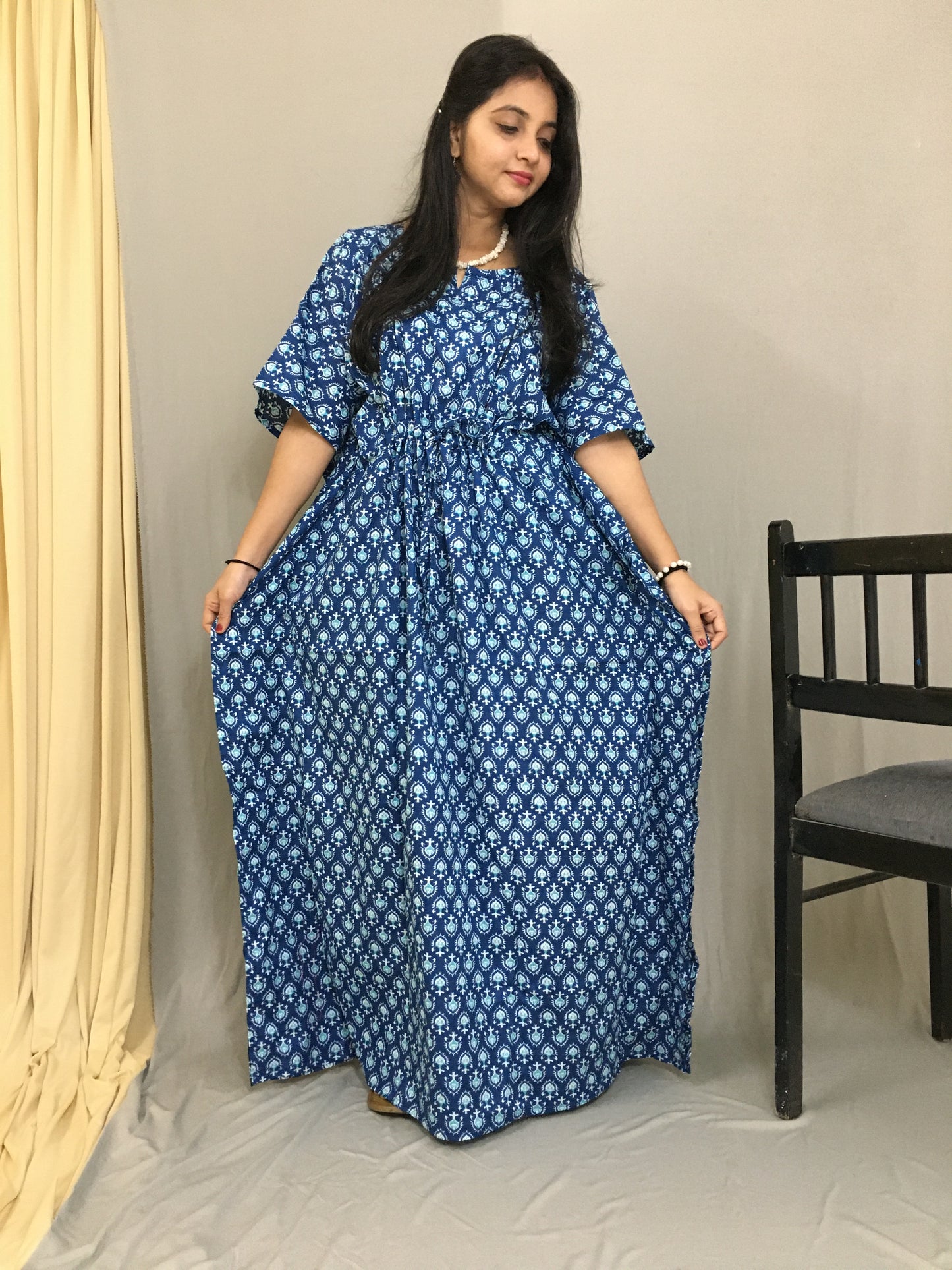 Maternity / Feeding Zips - Kaftan - Free Size - Pure Cotton - Dno - 39 - Blue