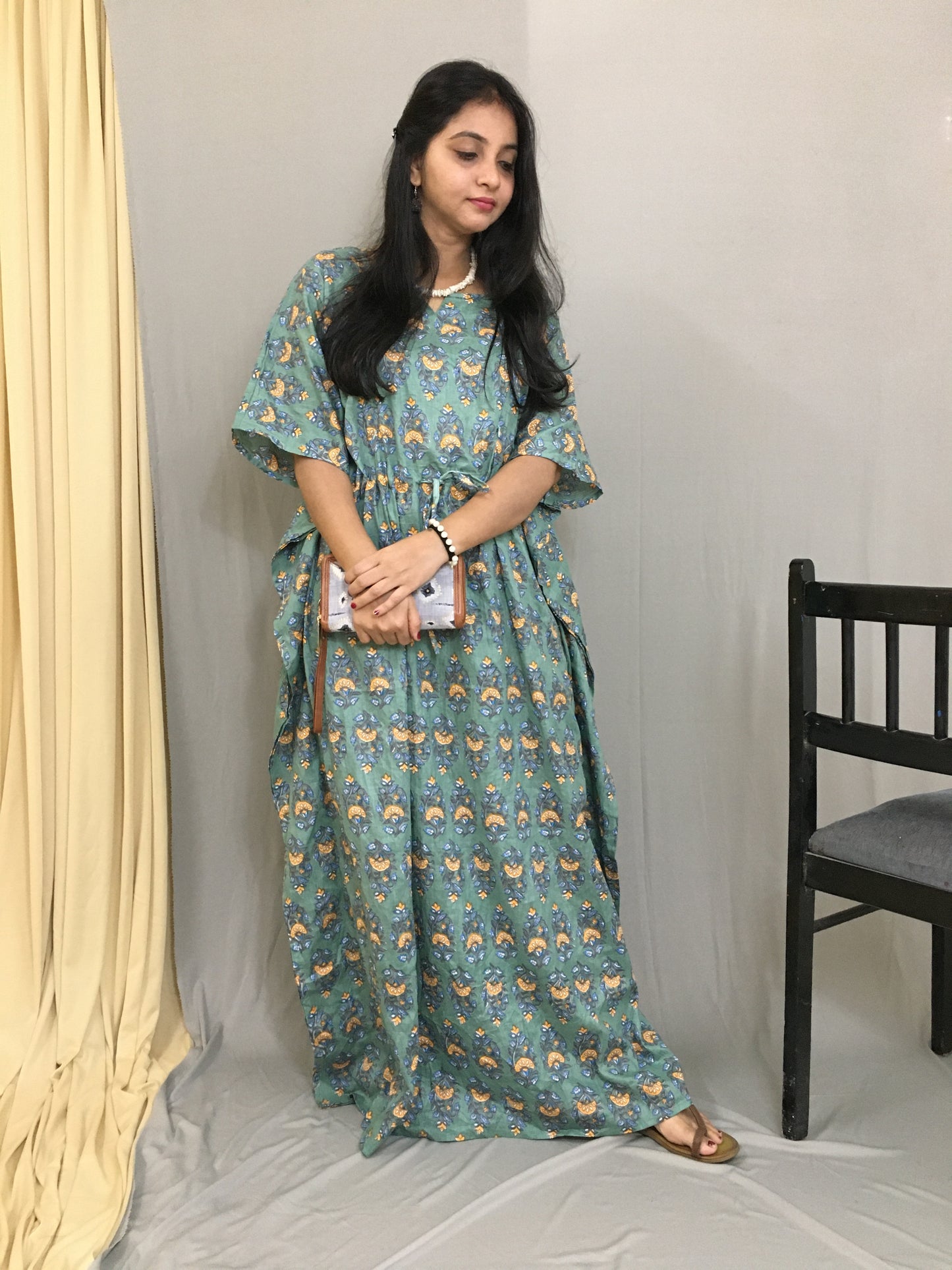 Maternity / Feeding Zips - Kaftan - Free Size - Pure Cotton - Dno - 38 - Pista
