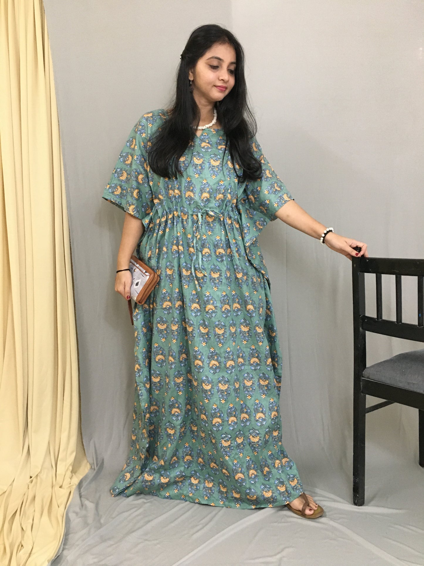 Maternity / Feeding Zips - Kaftan - Free Size - Pure Cotton - Dno - 38 - Pista