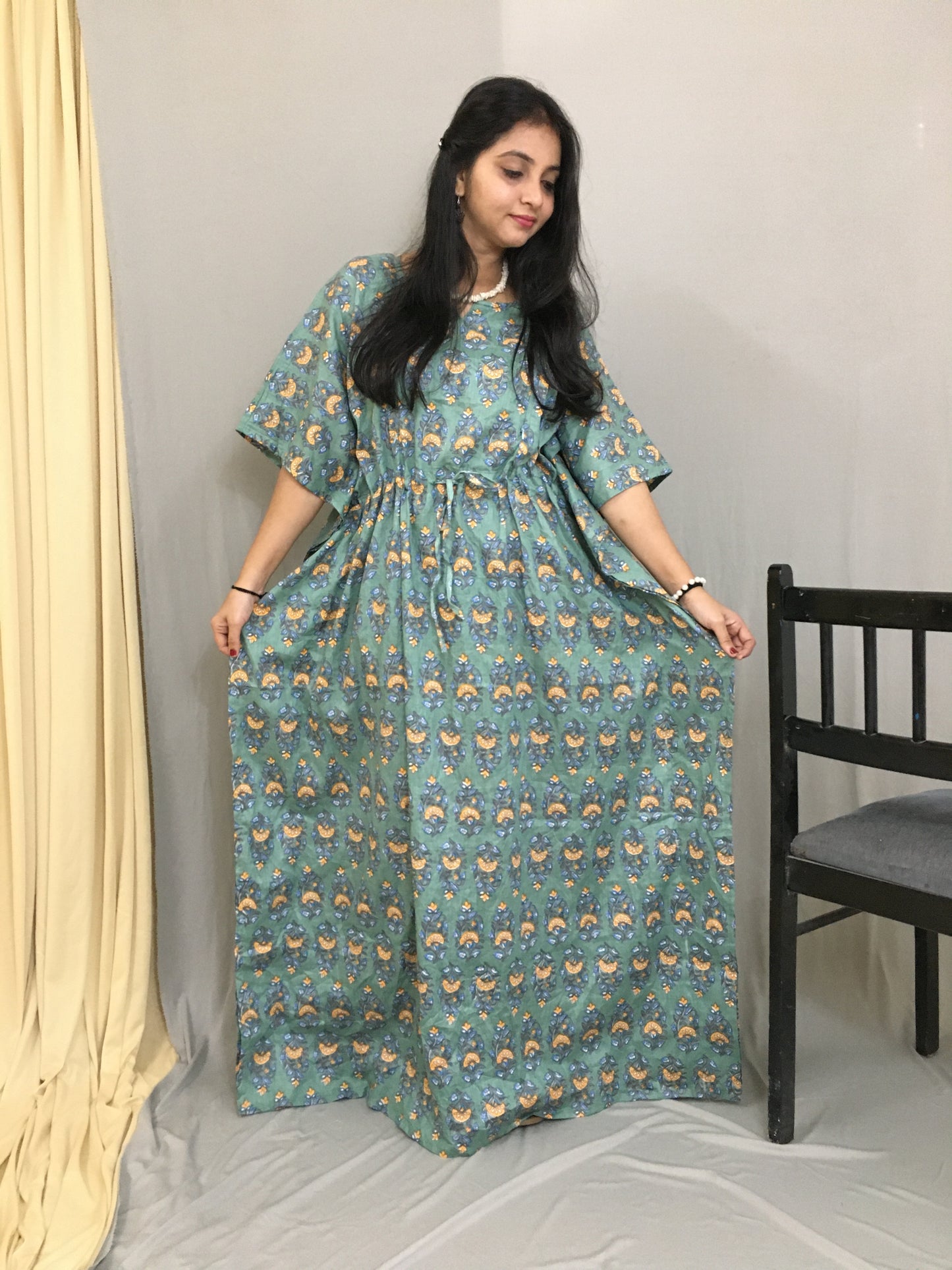 Maternity / Feeding Zips - Kaftan - Free Size - Pure Cotton - Dno - 38 - Pista