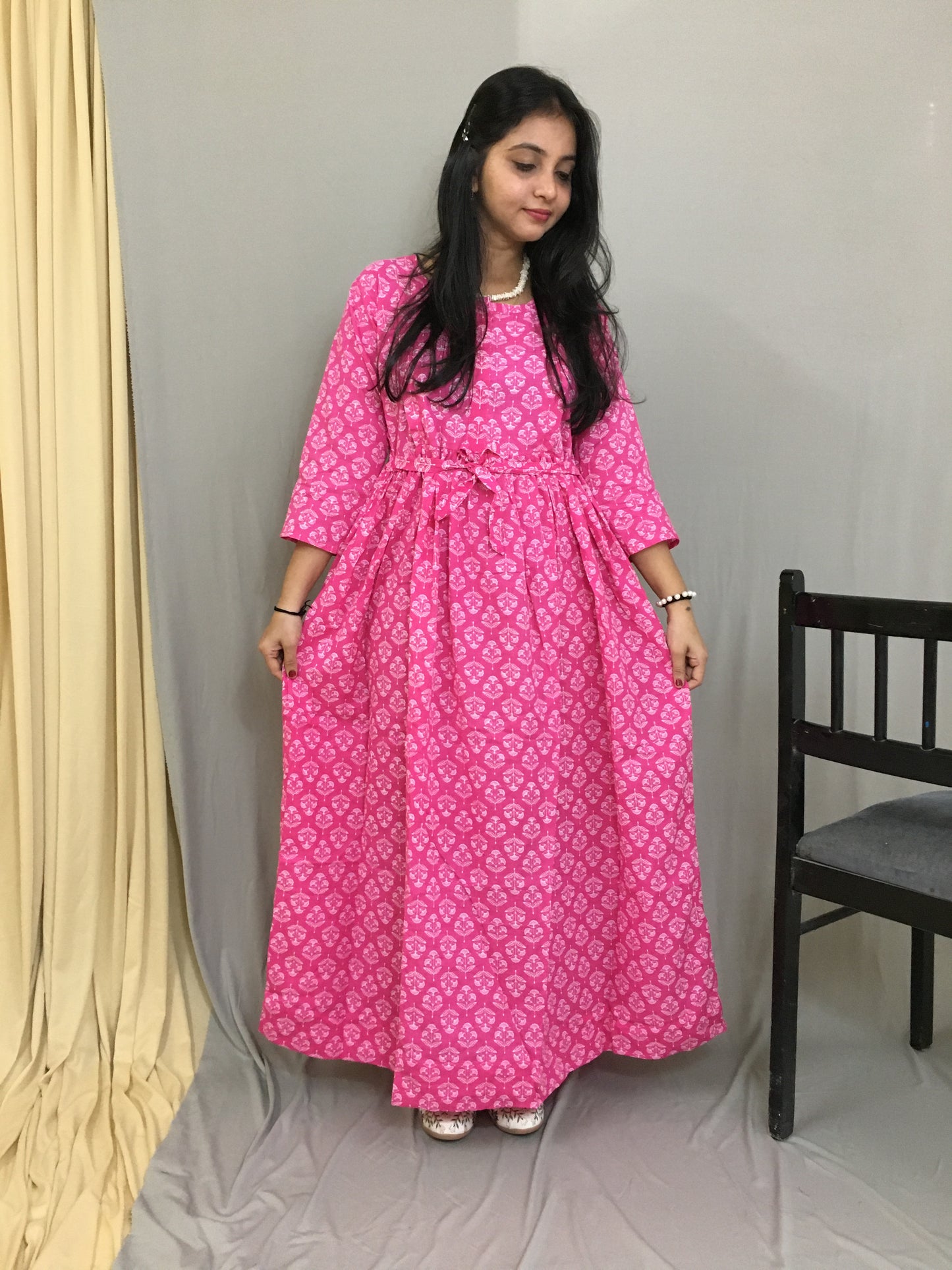 Maternity Kurti with Feeding Zips - Pure Cotton - Dno - 37 - Pink