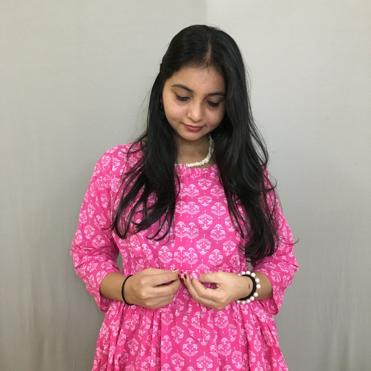 Maternity Kurti with Feeding Zips - Pure Cotton - Dno - 37 - Pink
