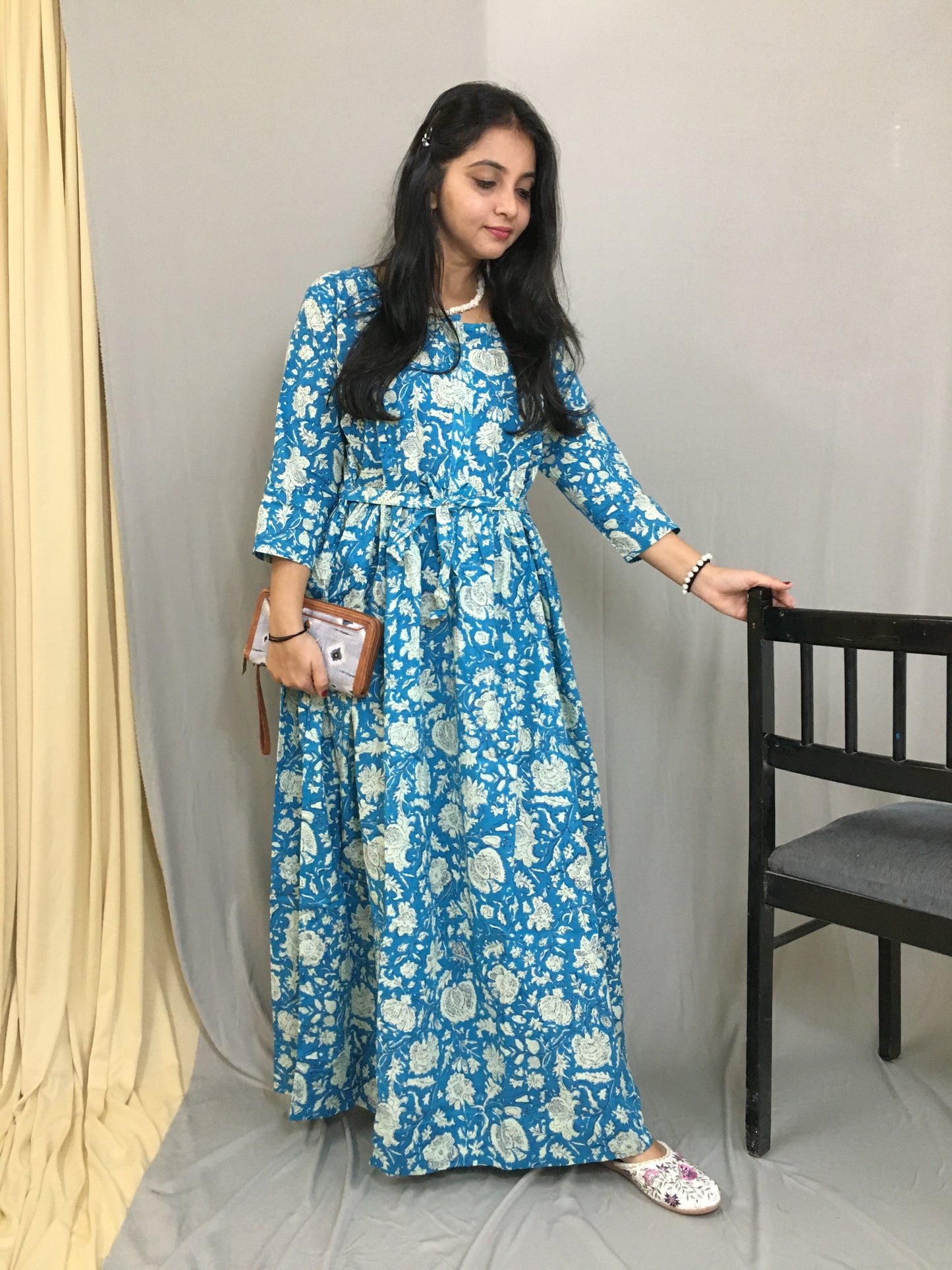 Maternity Kurti with Feeding Zips - Pure Cotton - Firozi Forrest