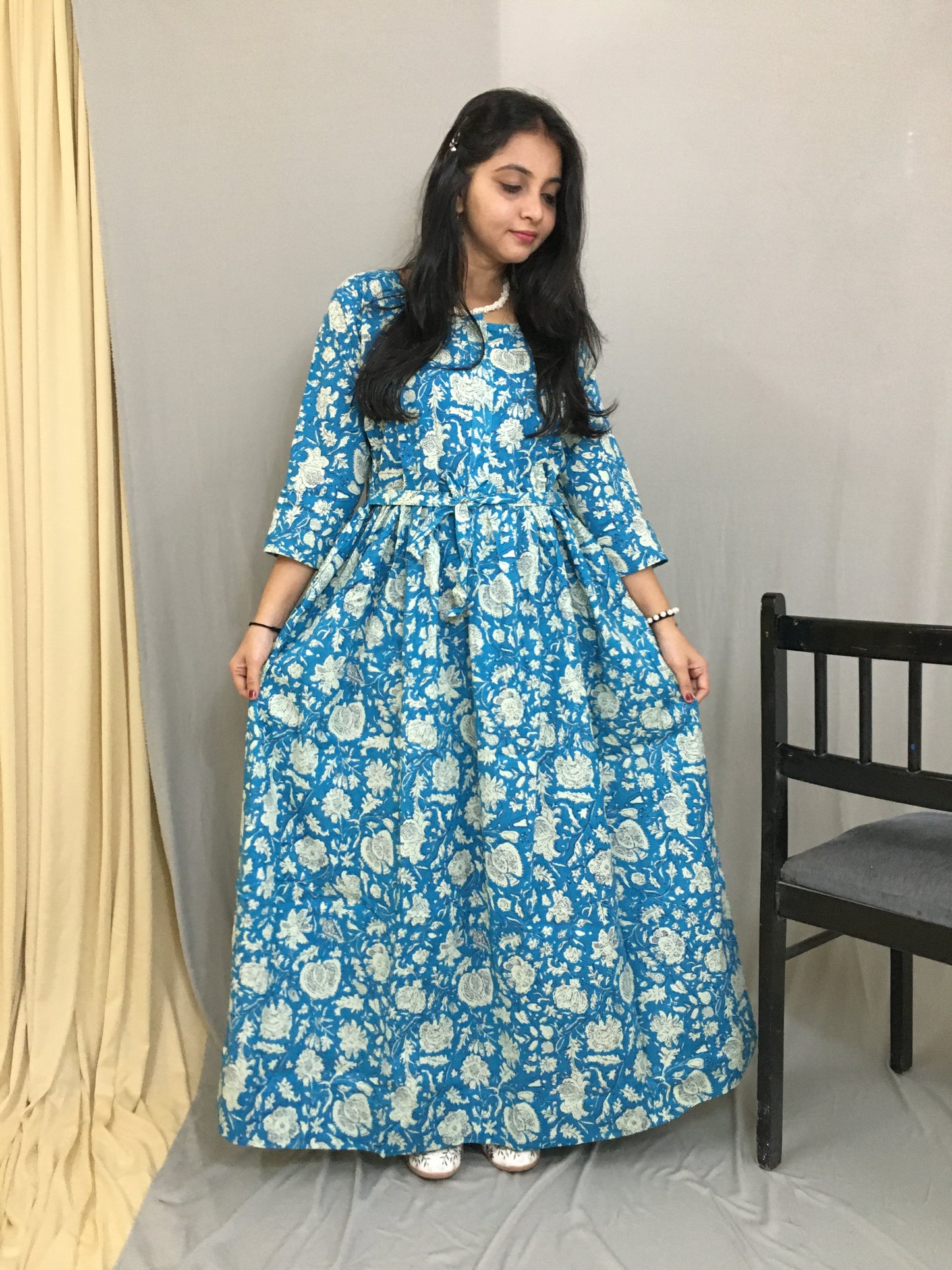 Maternity Kurti with Feeding Zips - Pure Cotton - Firozi Forrest