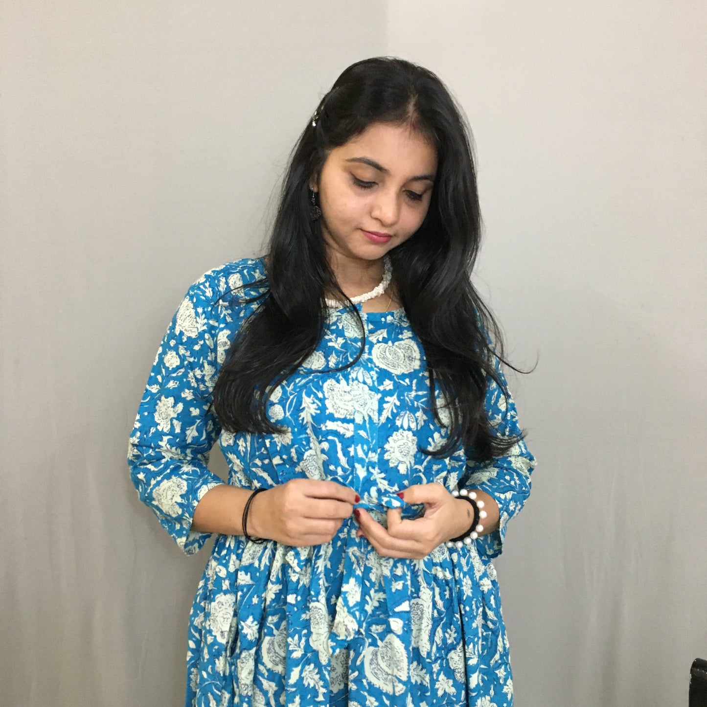 Maternity Kurti with Feeding Zips - Pure Cotton - Firozi Forrest