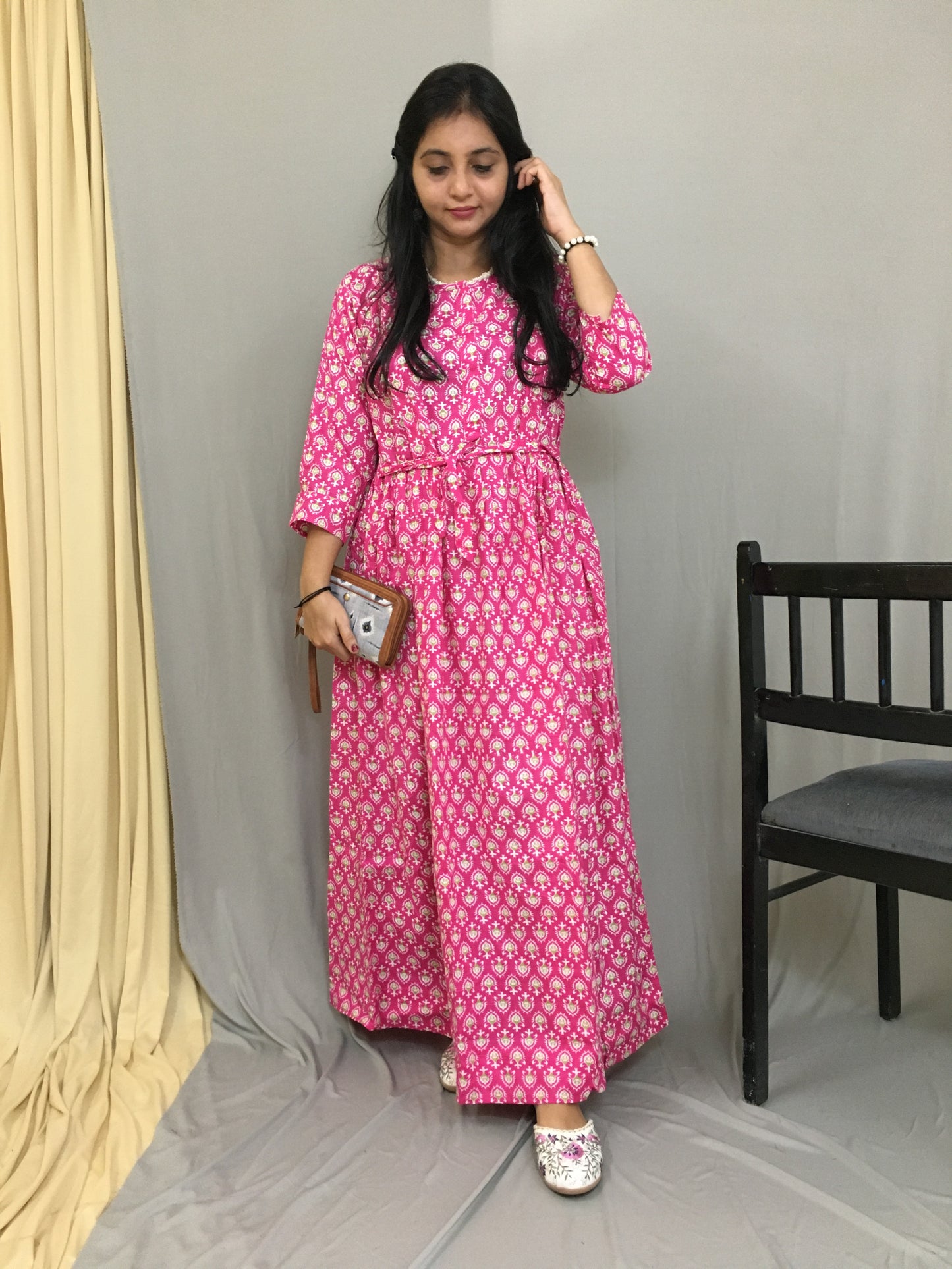 Maternity Kurti with Feeding Zips - Pure Cotton - Dno - 39 - Pink