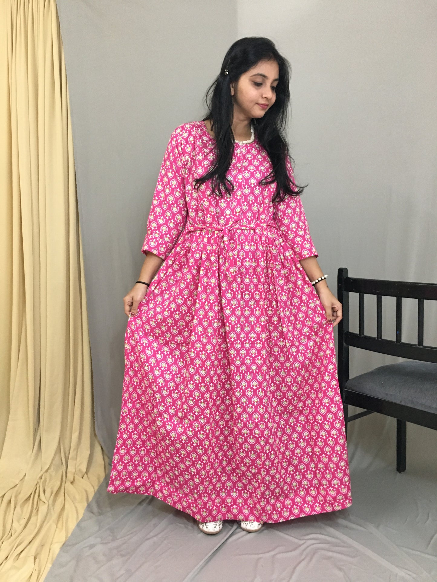Maternity Kurti with Feeding Zips - Pure Cotton - Dno - 39 - Pink