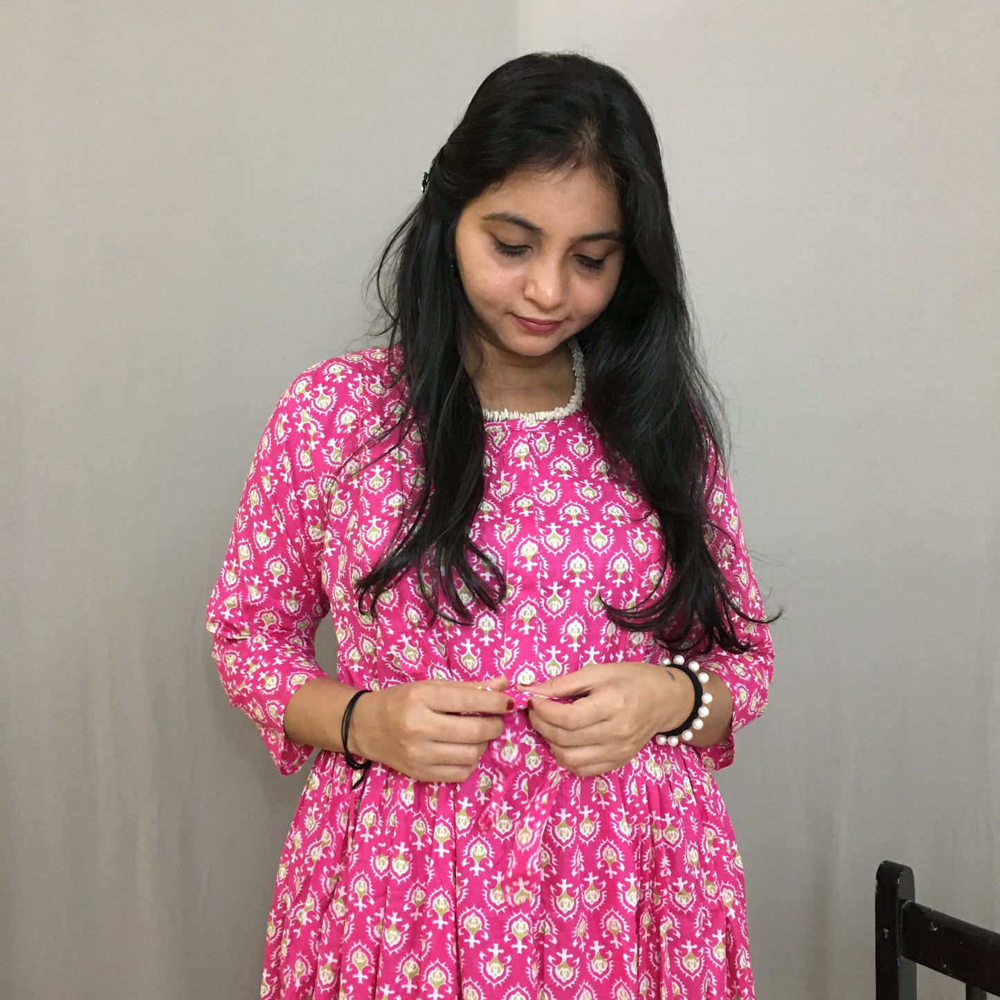 Maternity Kurti with Feeding Zips - Pure Cotton - Dno - 39 - Pink