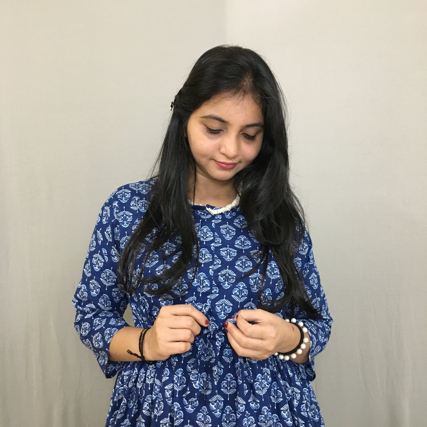 Maternity Kurti with Feeding Zips - Pure Cotton - Dno - 37 - Blue