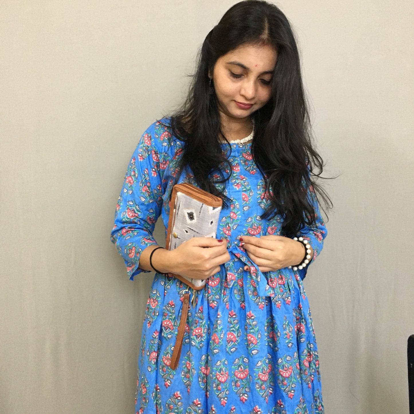 Maternity Kurti with Feeding Zips - Pure Cotton - Dno - 38 - Blue
