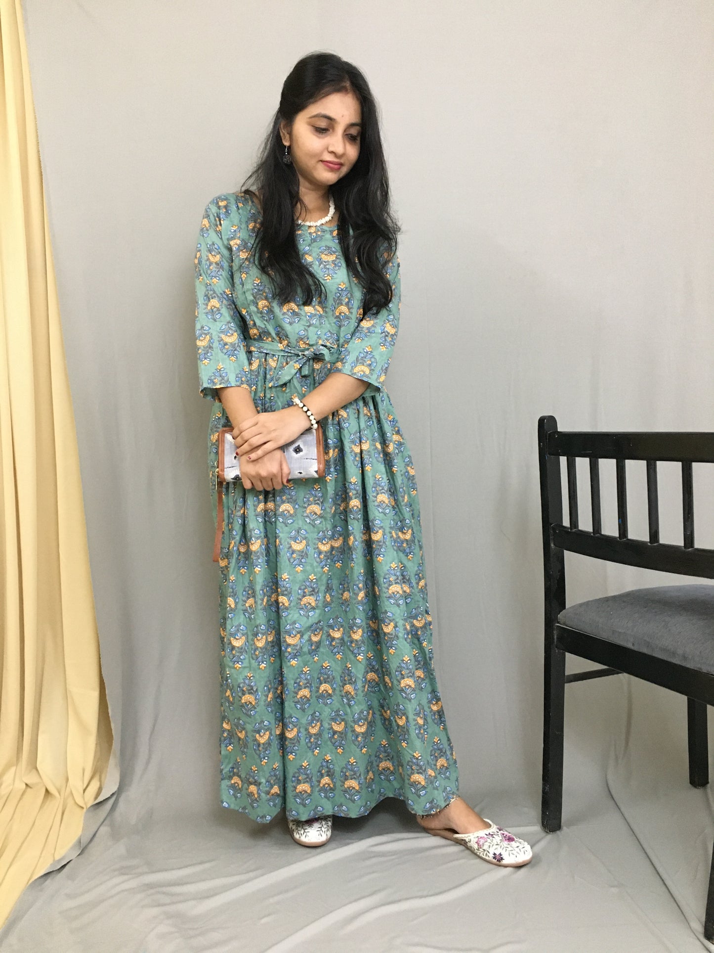 Maternity Kurti with Feeding Zips - Pure Cotton - Dno - 38 - Pista