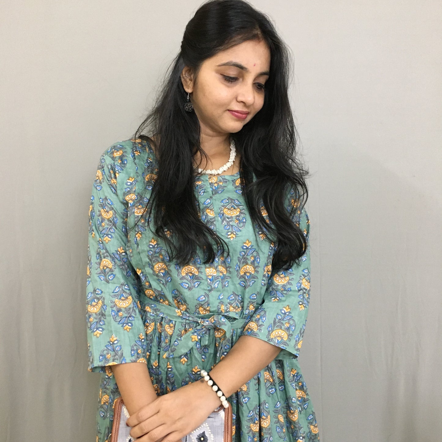 Maternity Kurti with Feeding Zips - Pure Cotton - Dno - 38 - Pista