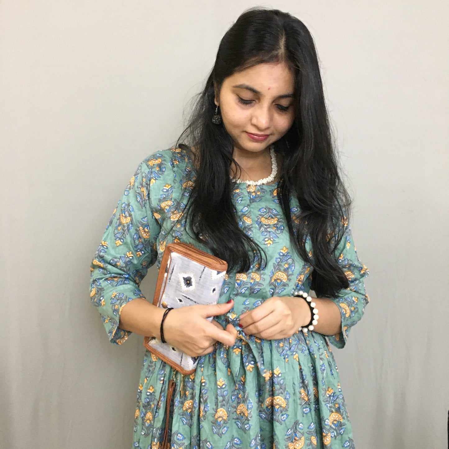Maternity Kurti with Feeding Zips - Pure Cotton - Dno - 38 - Pista