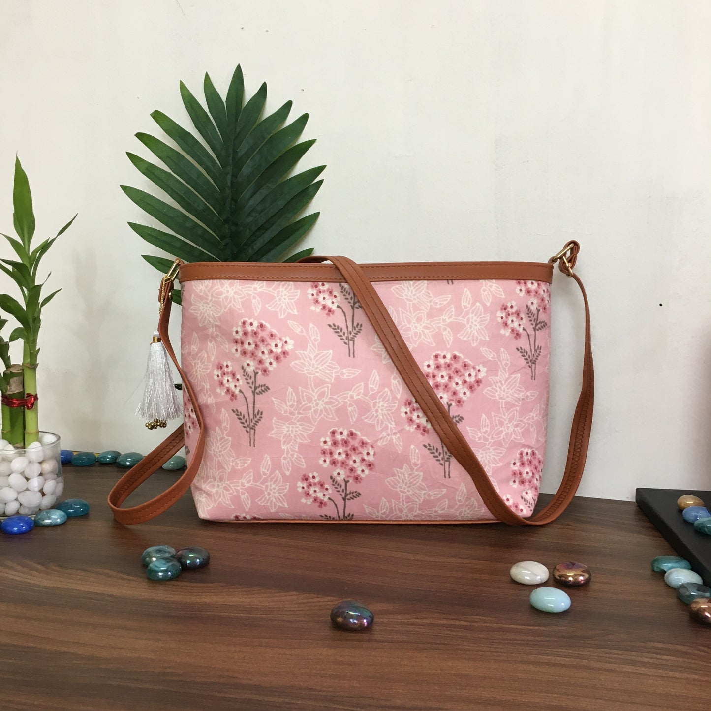 Minsk - 3 zip- Big size - Sling Bag - Baby Pink Flower