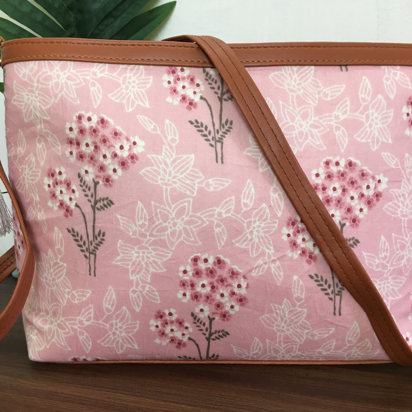 Minsk - 3 zip- Big size - Sling Bag - Baby Pink Flower