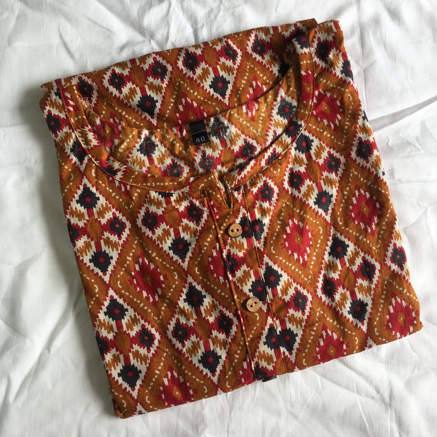 4 tone Patola Print - Pure Cotton - Short Kurti - Dessert Yellow