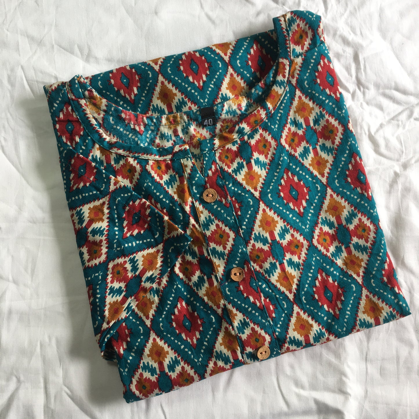 4 tone Patola Print - Pure Cotton - Short Kurti - Firozi