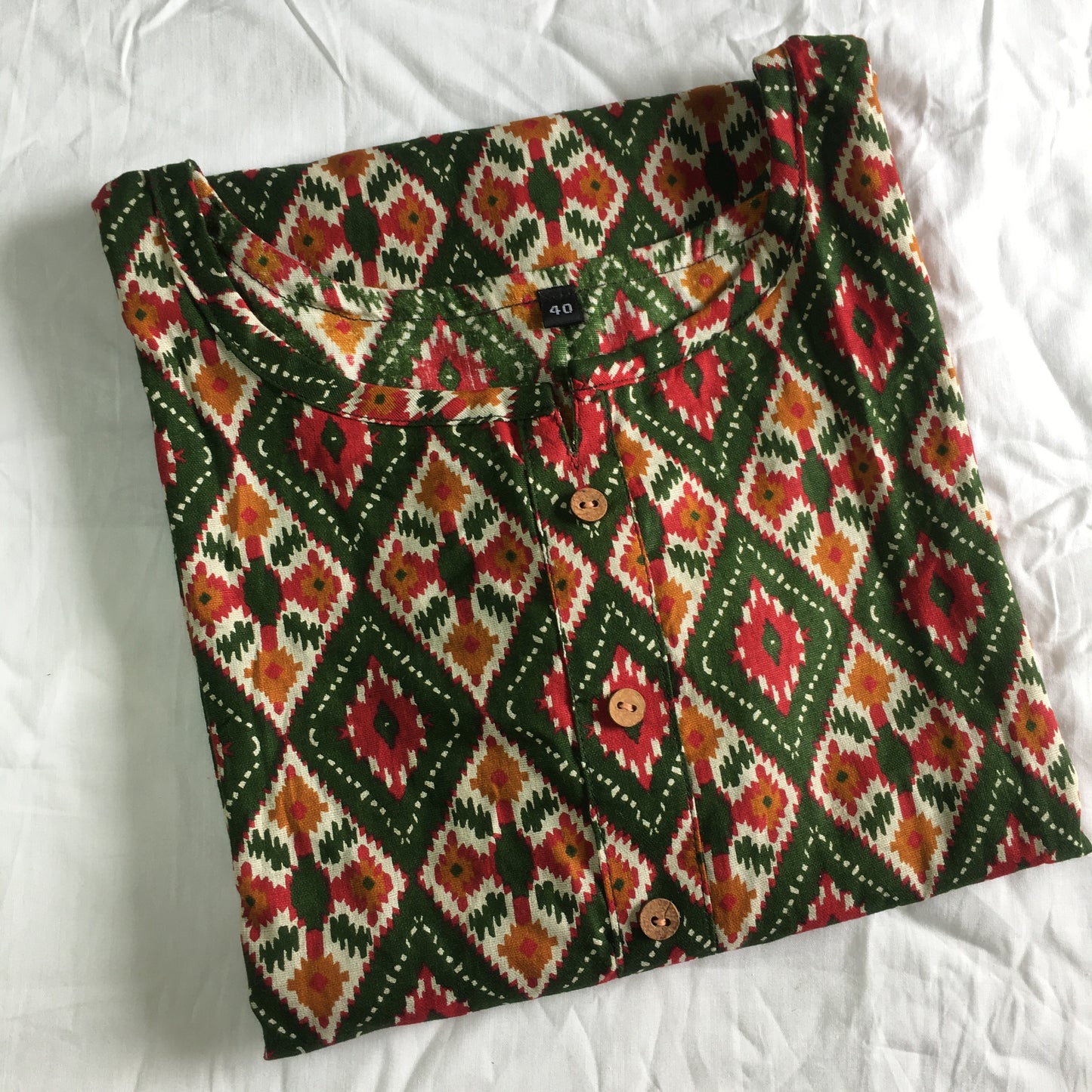 4 tone Patola Print - Pure Cotton - Short Kurti - Green