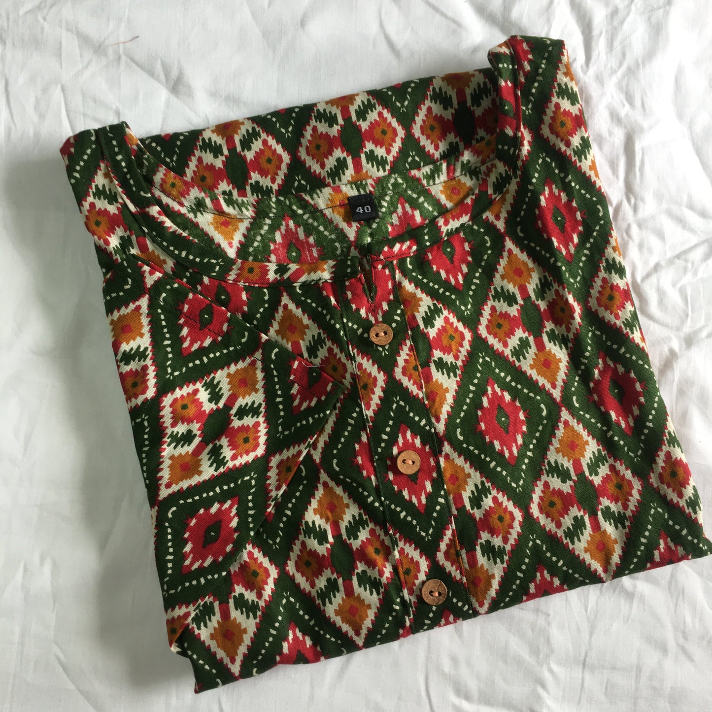 4 tone Patola Print - Pure Cotton - Short Kurti - Green