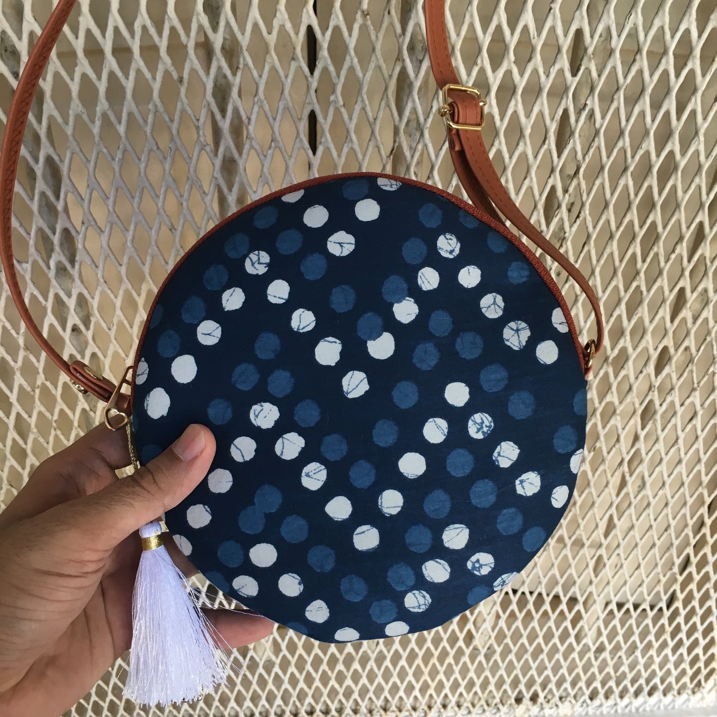 Peacock Blue Polka Print - Round sling - small size