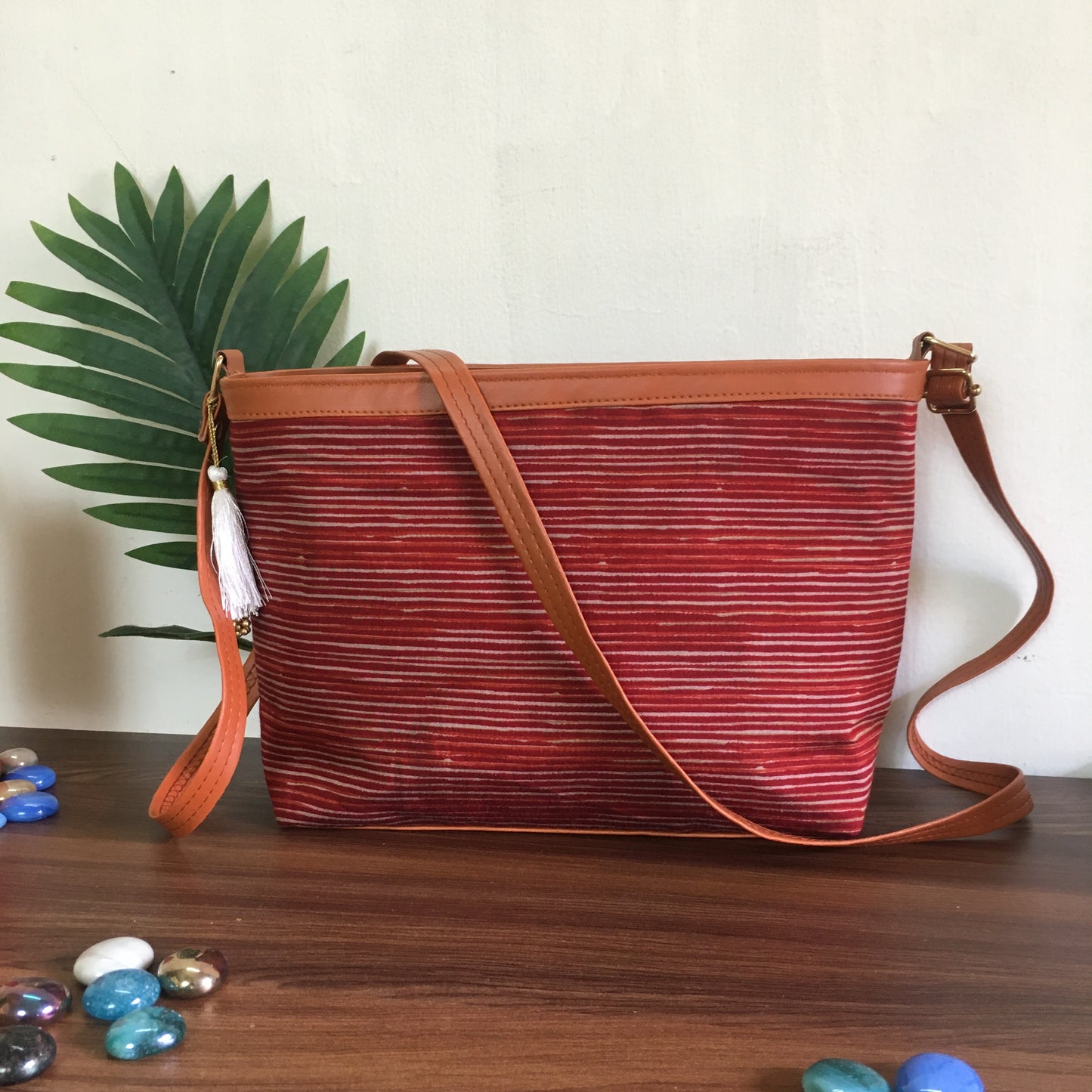 Minsk - 3 zip- Big size - Sling Bag - Red Maroon Lines