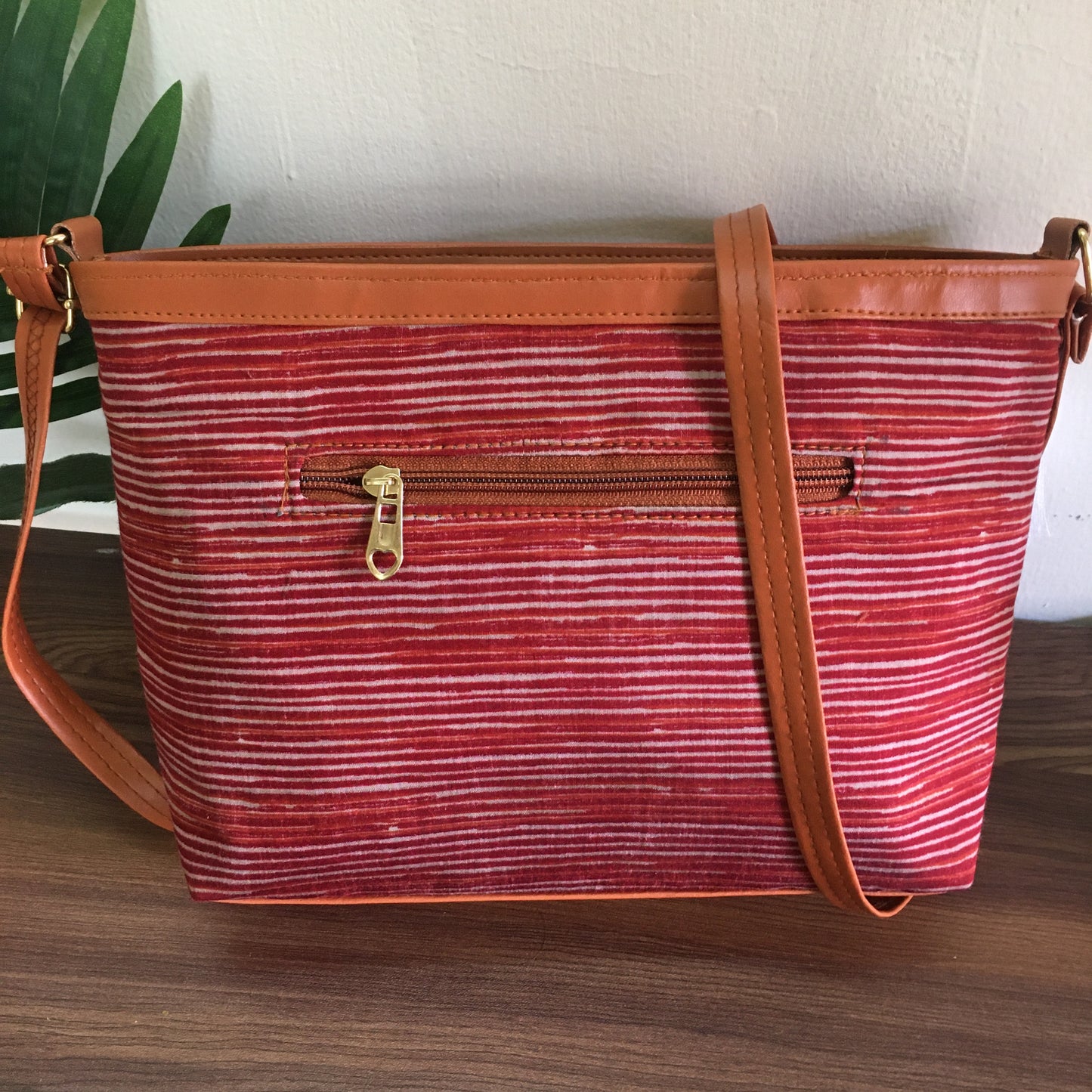 Minsk - 3 zip- Big size - Sling Bag - Red Maroon Lines