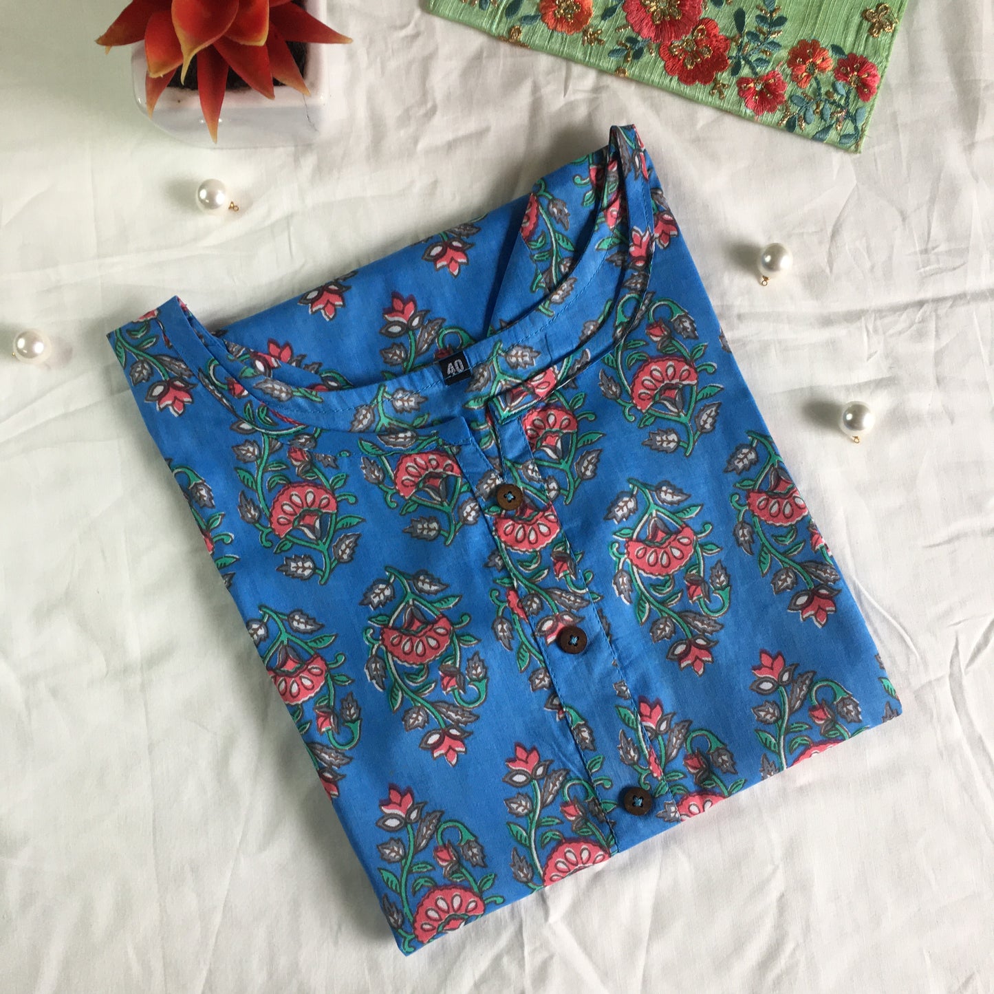 Pure Cotton - Short Kurti - Dno - 38 - Sky Blue