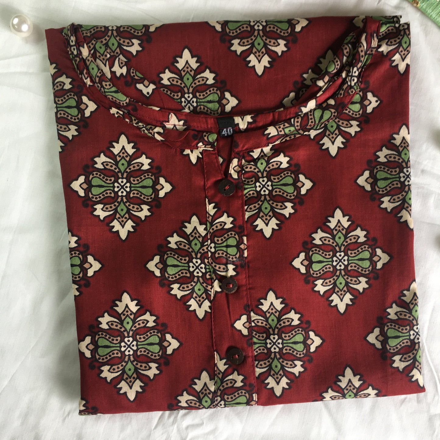 Pure Cotton - Short Kurti - Maroon Dessert Flower