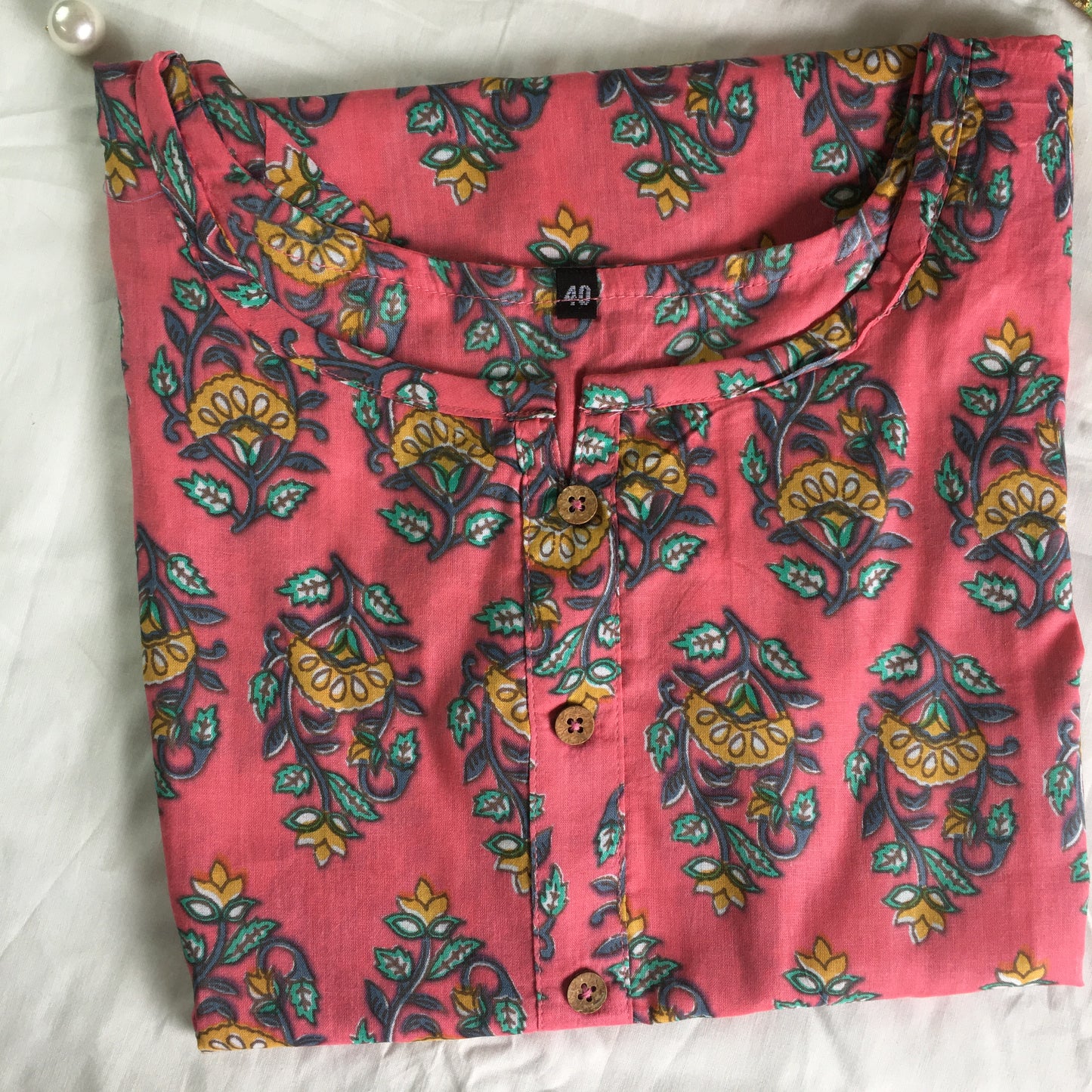 Pure Cotton - Short Kurti - Dno - 38 - Pink