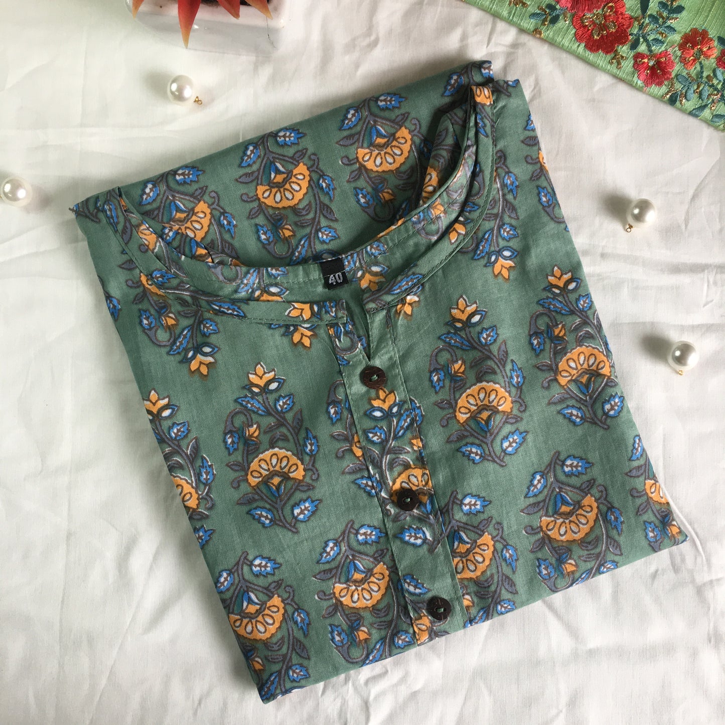 Pure Cotton - Short Kurti - Dno - 38 - Green