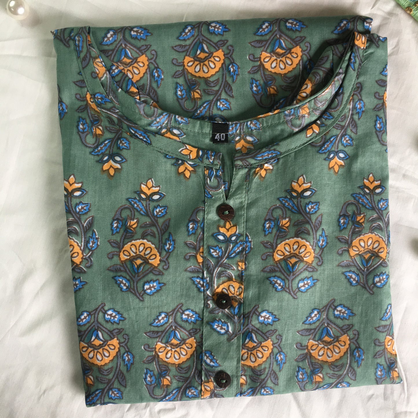 Pure Cotton - Short Kurti - Dno - 38 - Green