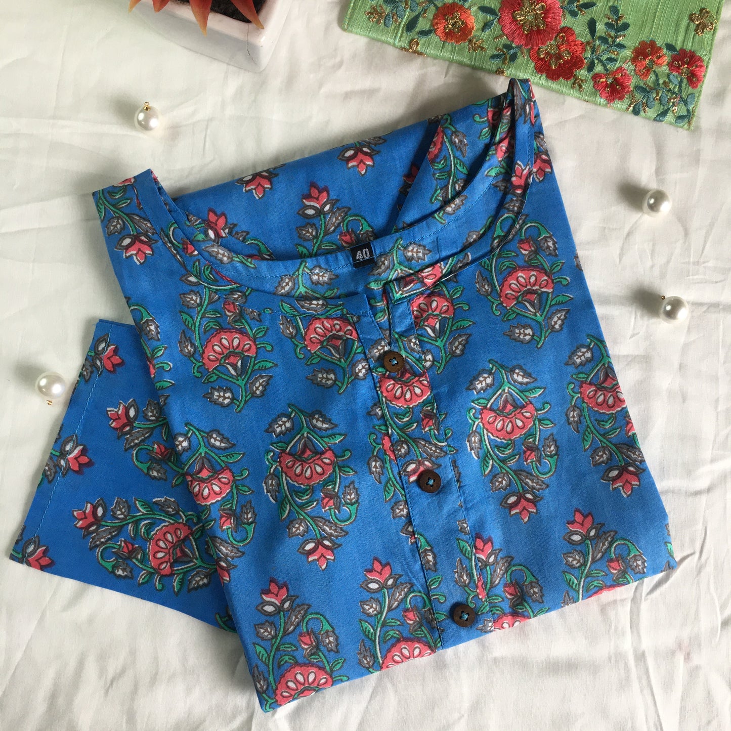 Pure Cotton - Short Kurti - Dno - 38 - Sky Blue