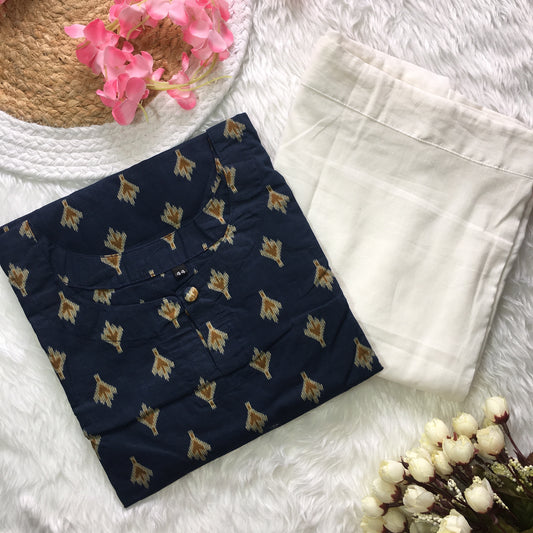 Knee Length Kurti - Pure Cotton - Design No A002 - with White Pant