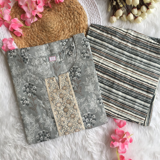 Light Grey Flower Print Kurti Set