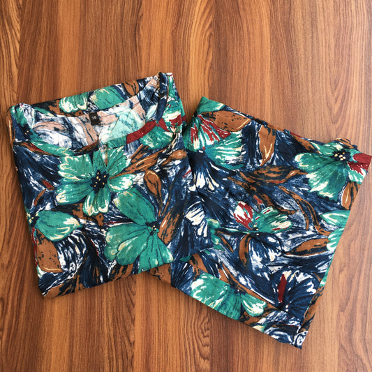 Floral Blue - Cord Set - Soft Rayon