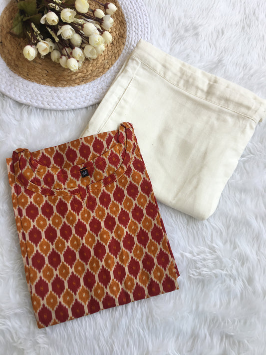 Red Orange Honey - Cord Set - White Pant  - Pure Cotton