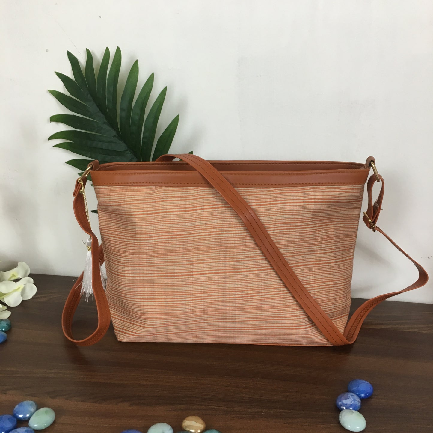 Minsk - 3 zip- Big size - Sling Bag - Orange / Red Lines