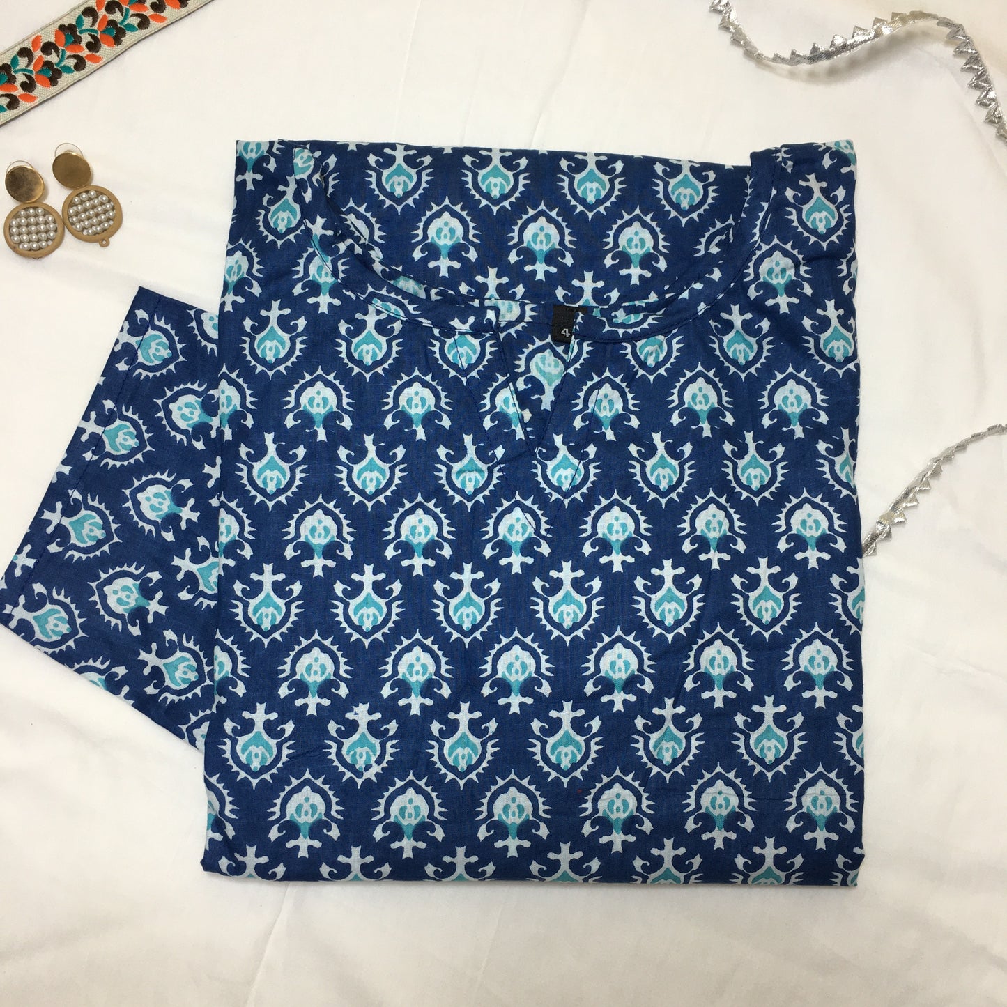 Pure Cotton - Short Kurti - Dno - 39 - Blue
