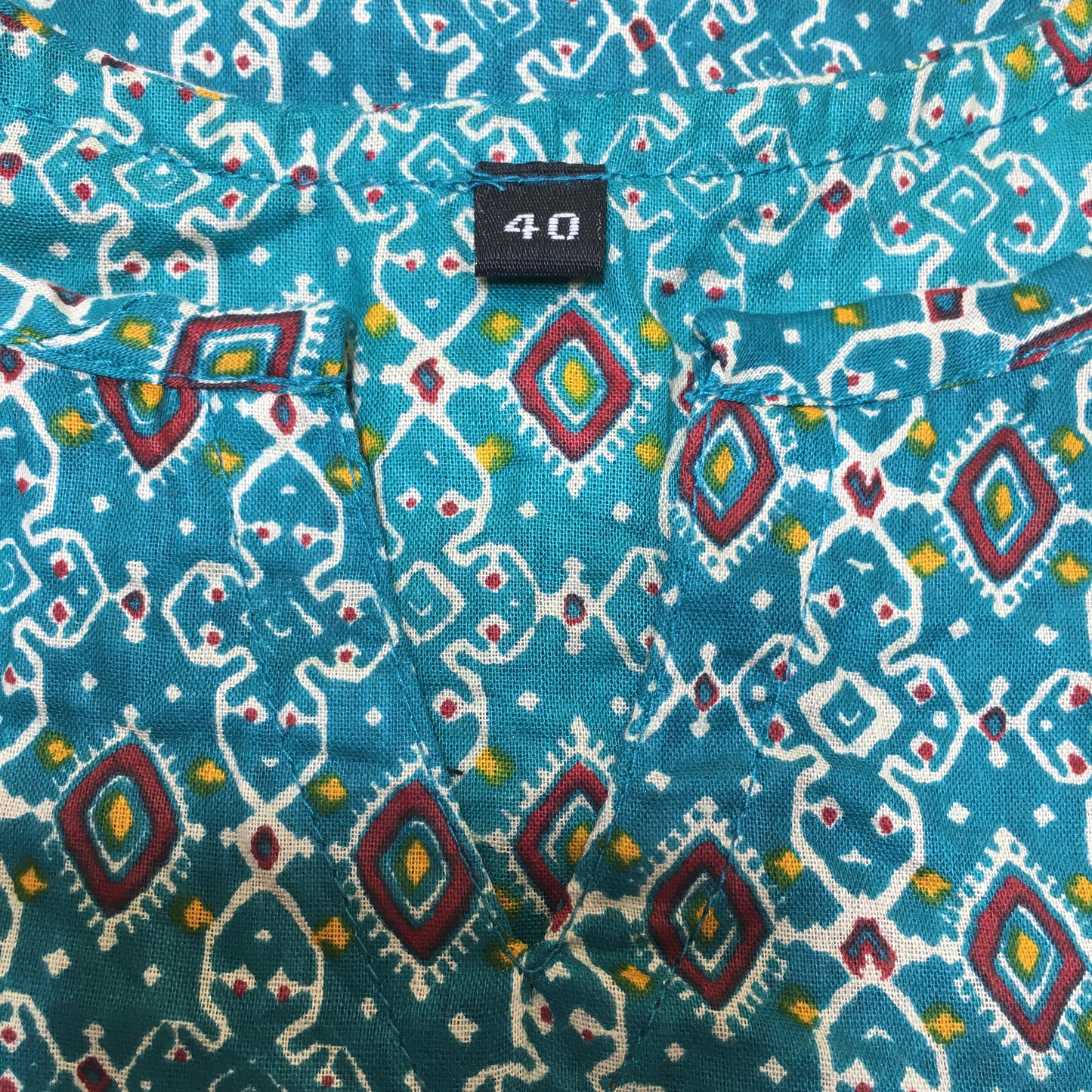 Pure Cotton - Short Kurti - Kalamkari Ajrakh - Firozi