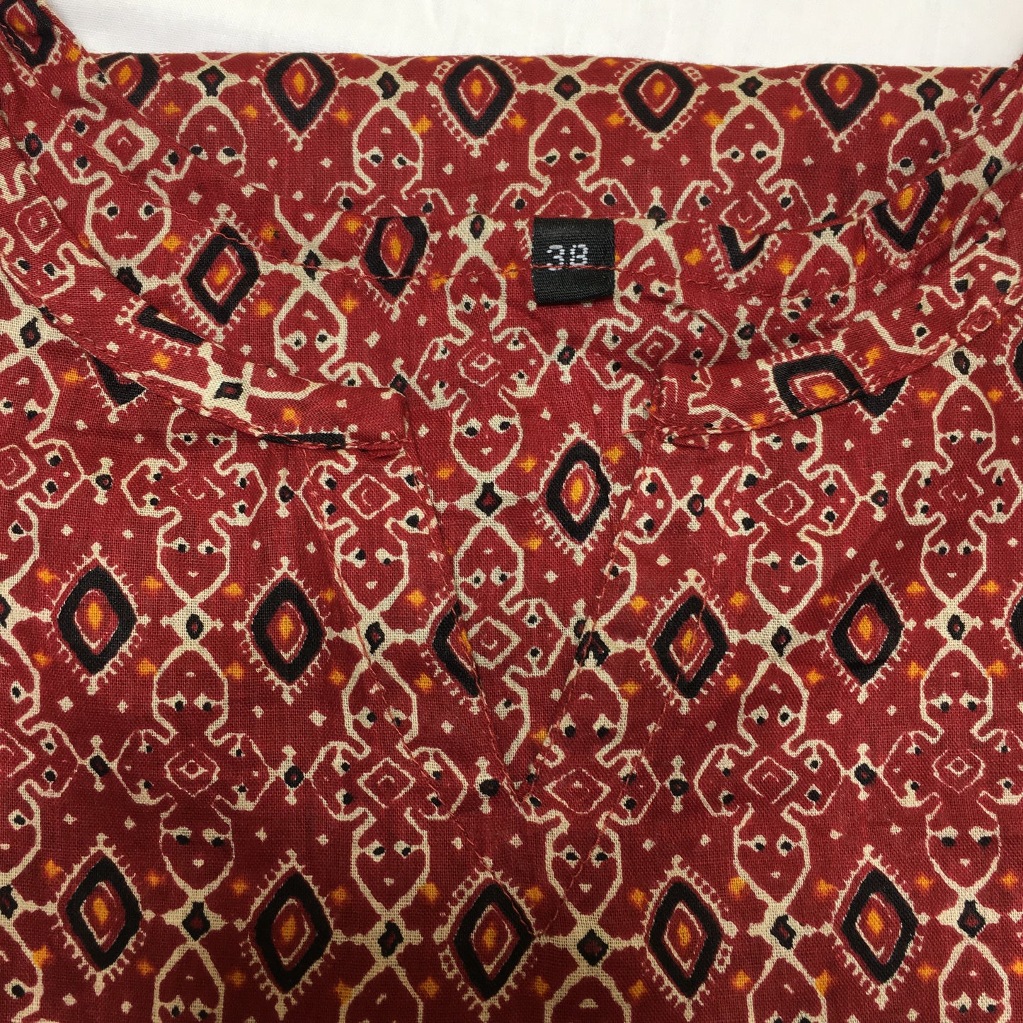 Pure Cotton - Short Kurti - Kalamkari Ajrakh - Red