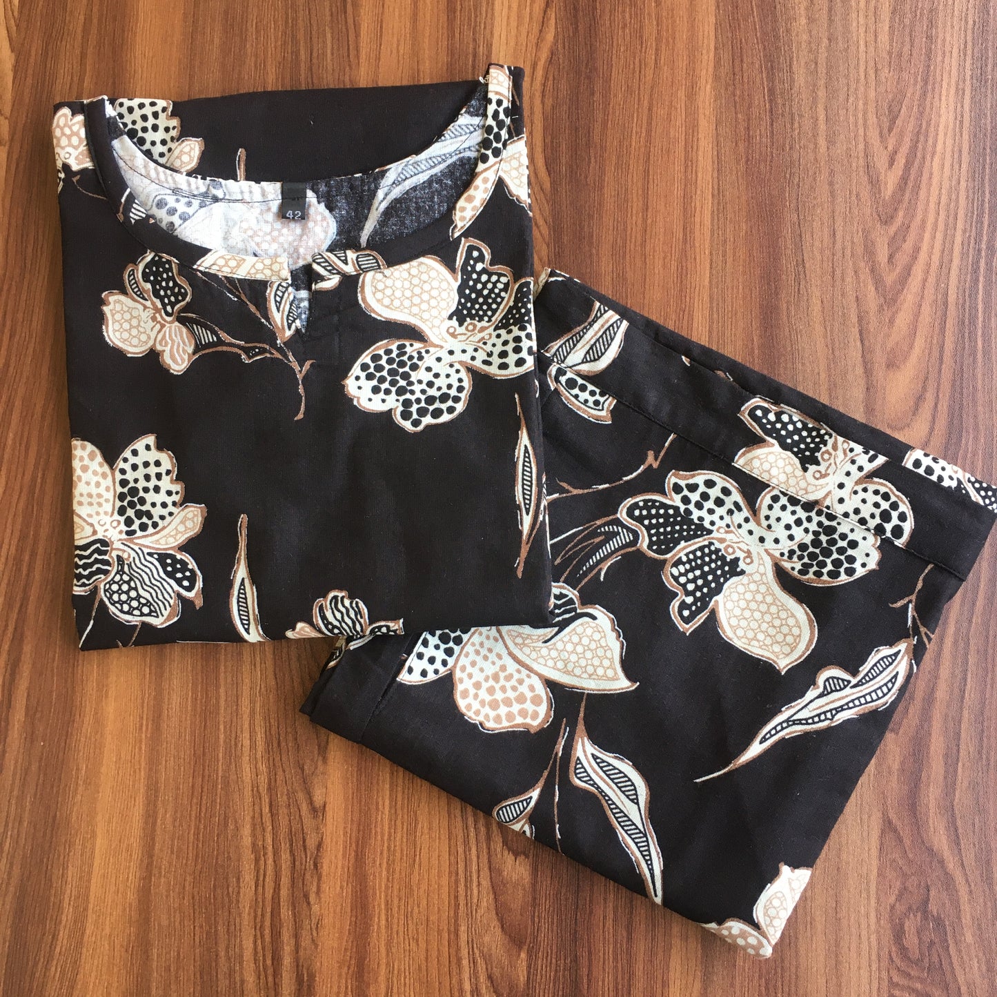 Flower & Leaf - Black - Cord Set - Pure Cotton