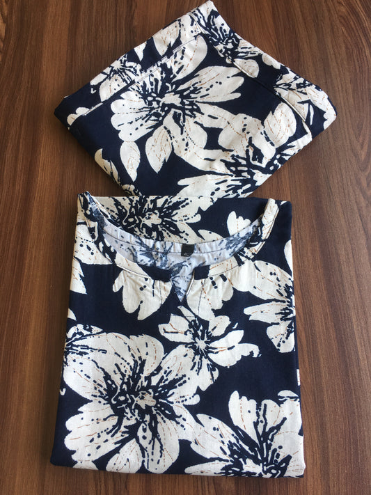 HIbiscus - Navy Blue- Cord Set - Pure Cotton