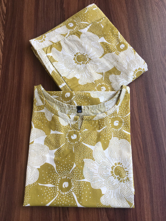 Sketch Print - Pista Flower  - Cord Set - Pure Cotton