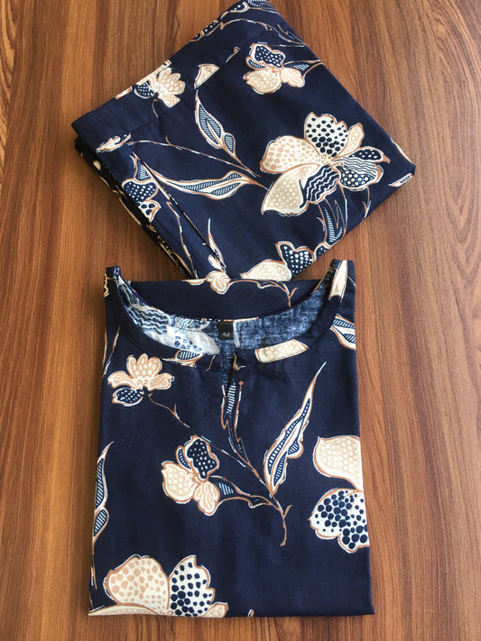 Flower & Leaf - Navy Blue - Cord Set - Pure Cotton