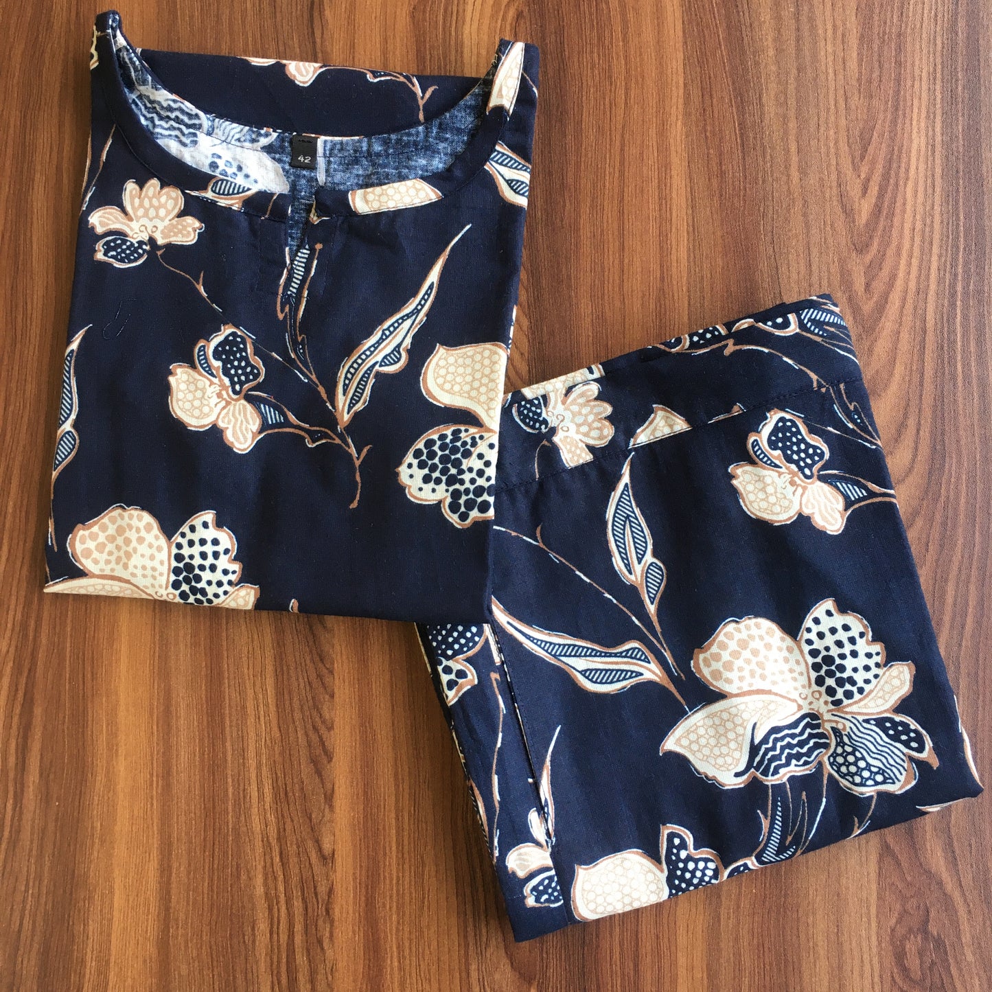 Flower & Leaf - Navy Blue - Cord Set - Pure Cotton